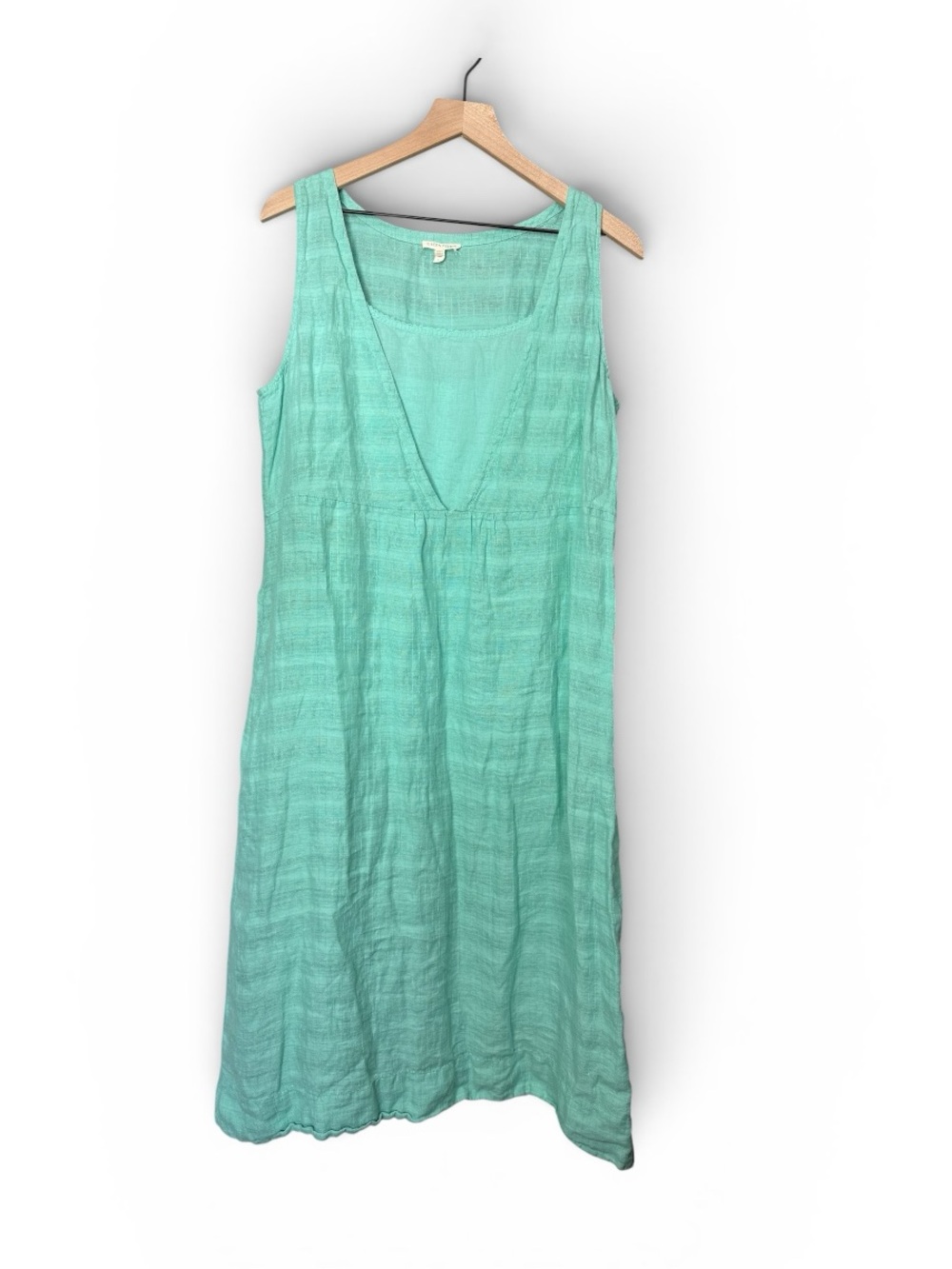 Eileen Fisher Women's 100% Linen Jumper Dress Sz Medium Green Attached Full Slip